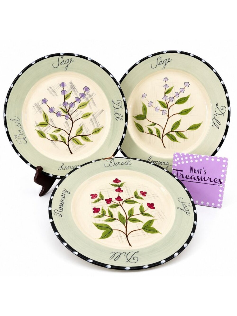 Certified International CULINARY HERDS Sage Basil Ceramic Dinner Plates Set of 3